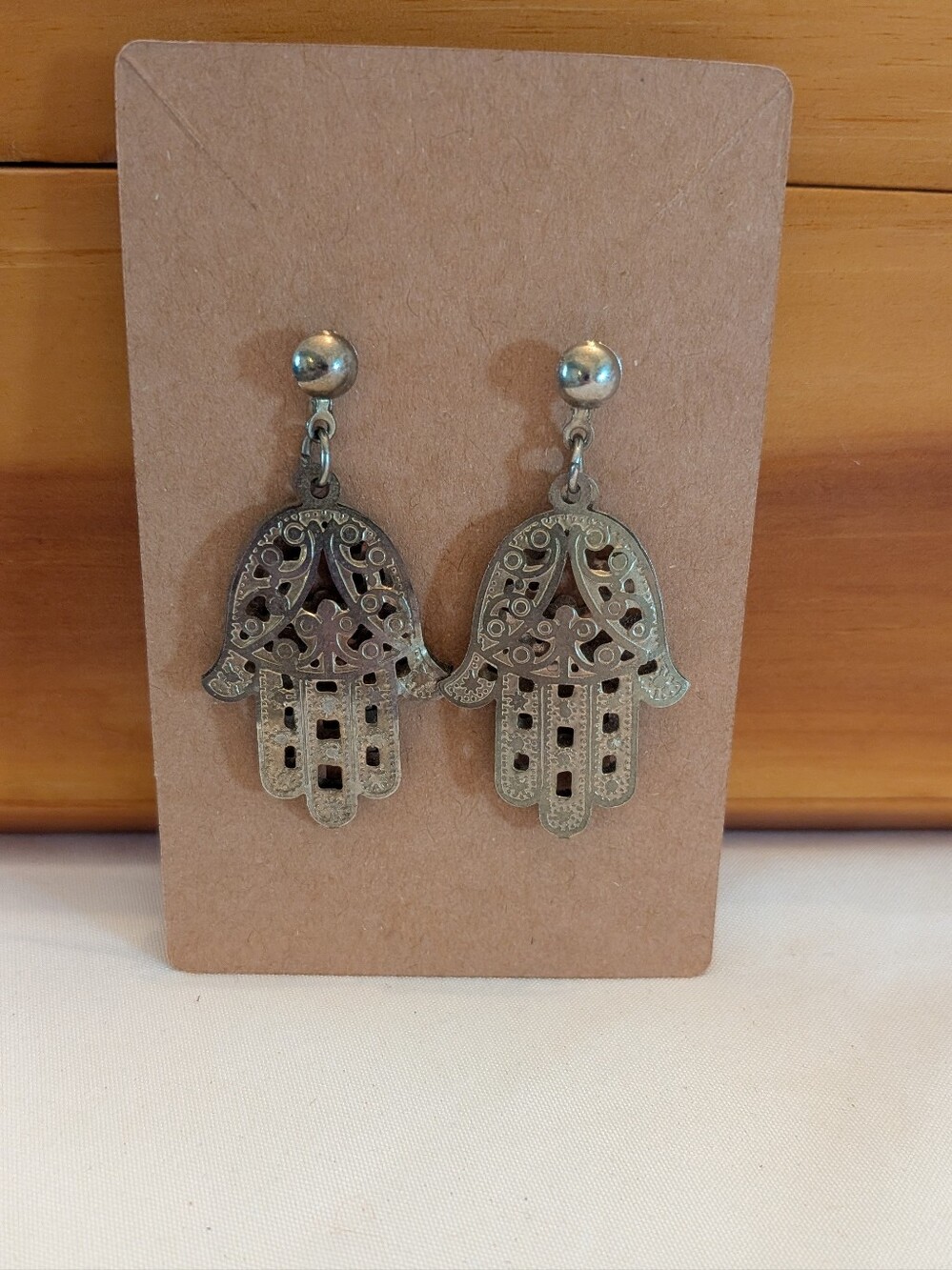 Hamsa Hand Dangle Earrings - Silver Tone
